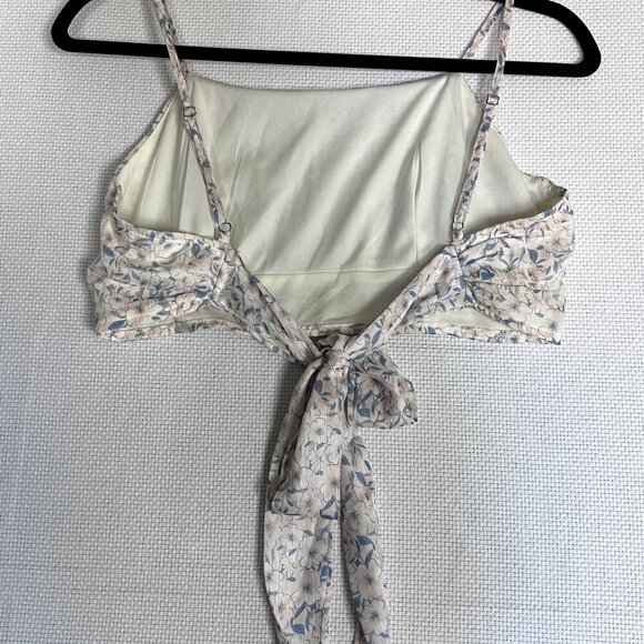 Floral crop top Tie Back Cottagecore Milkmaid Fairy Pleated Lined Flirty Small - Picture 5 of 9
